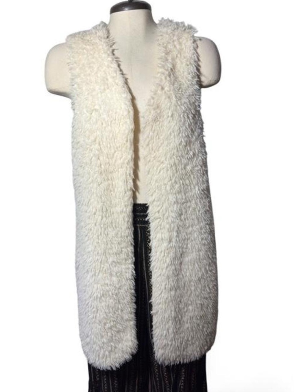 Cream Ivory Faux Fur Longline Vest Women’s Small Shabby Boho Festival Layering